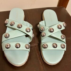 Marc Fisher Sandals Womens Size 8.5 Green Prisca Espadrille Studded Slides
